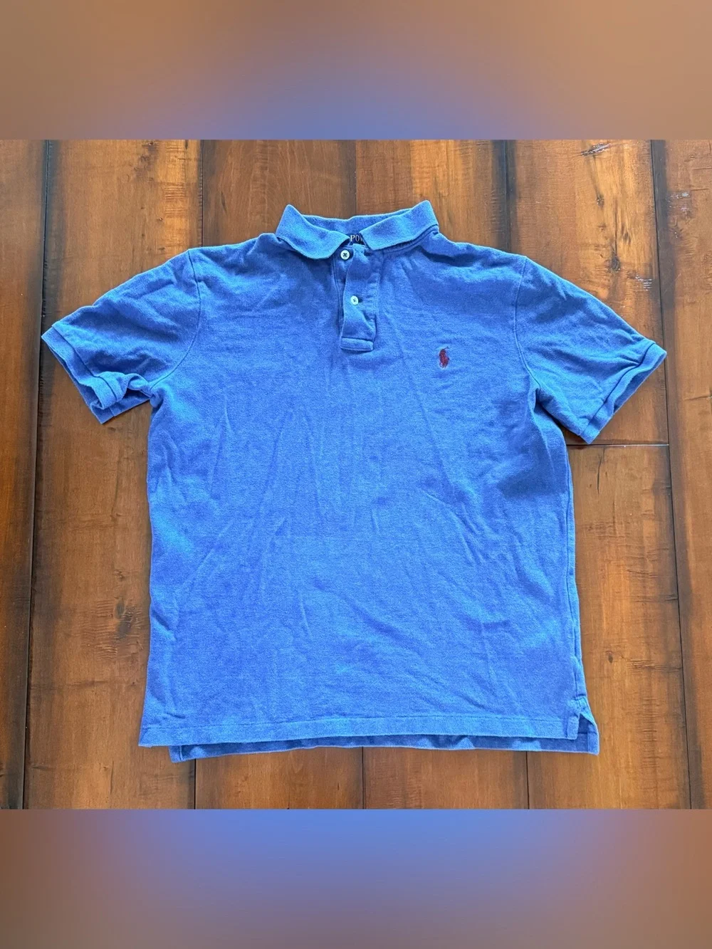 Ralph Lauren Blue Polo Shirt with Yellow Logo Stitching